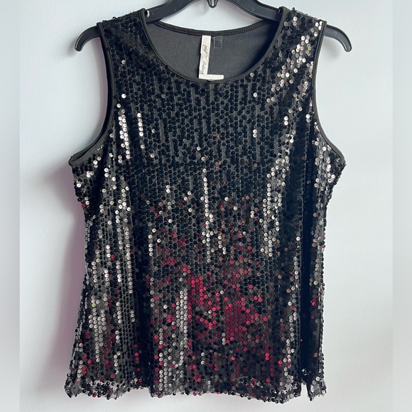 Ny Collection Petite Sleeveless Sequined Tank with Combo Banding Top Size Medium - Picture 1 of 5